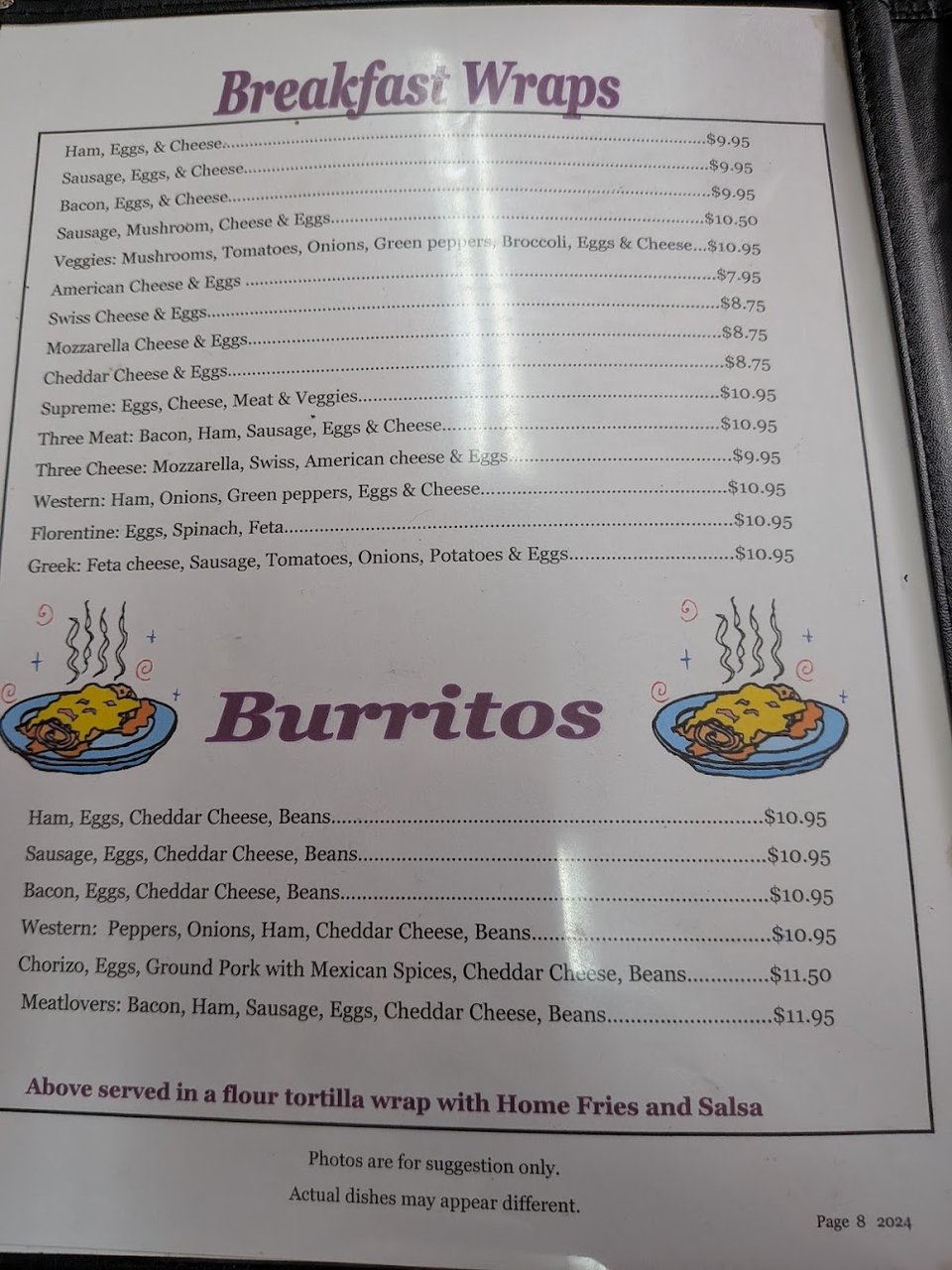 Diner menu with French toast options.